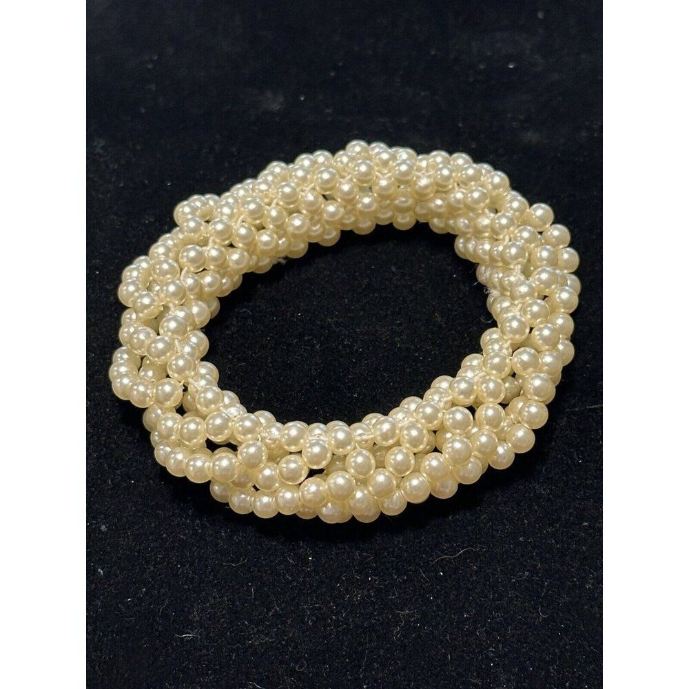 Faux Pearl Twist Beaded Ivory Color Stretch Bracelet Glamour Tube Wedding